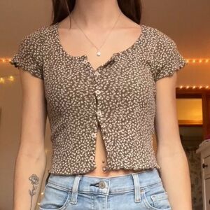 Brandy Melville Brown Floral Button-Up Blouse